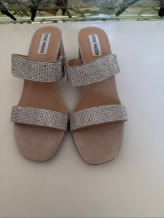 Steve Madden Shoes - Steve Madden Nude Crystal Double Strap Mules